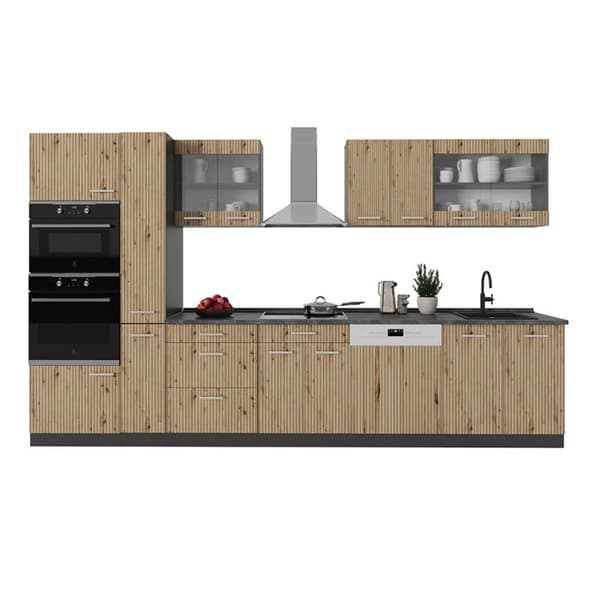 R-Line kök, 350 cm med högskåp, utan bänkskiva, Artisan Oak/Golden Oak, Vicco