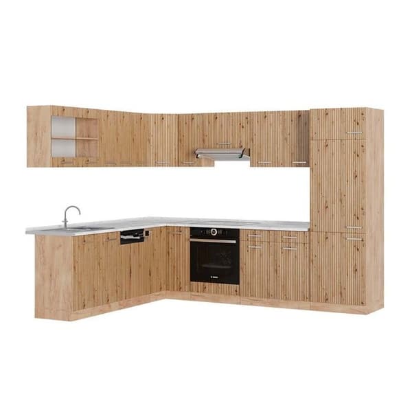 R-Line hörnkök, 227 x 287 cm, PT Marble, Artisan Oak/Golden Oak, Vicco