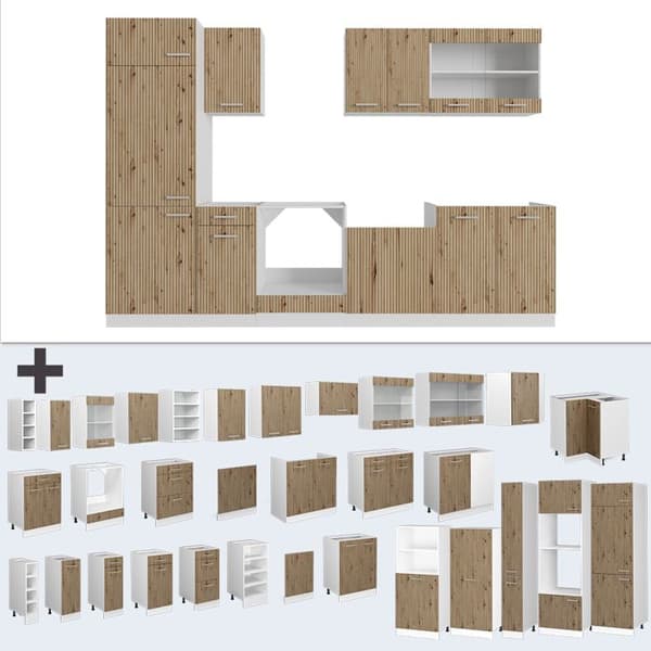 R-Line kök, 300 cm, PT antracit, Artisan ek/vit, Vicco