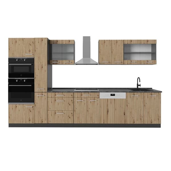 R-Line kök, 350 cm med högskåp, PT Antracit, Artisan Ek/Antracit, Vicco
