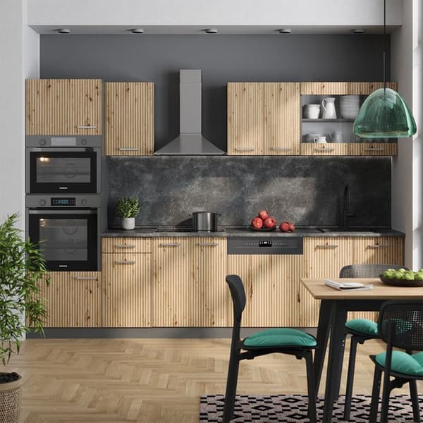 R-Line kök, 300 cm med högskåp, utan bänkskiva, Artisan Ek/Antracit, Vicco