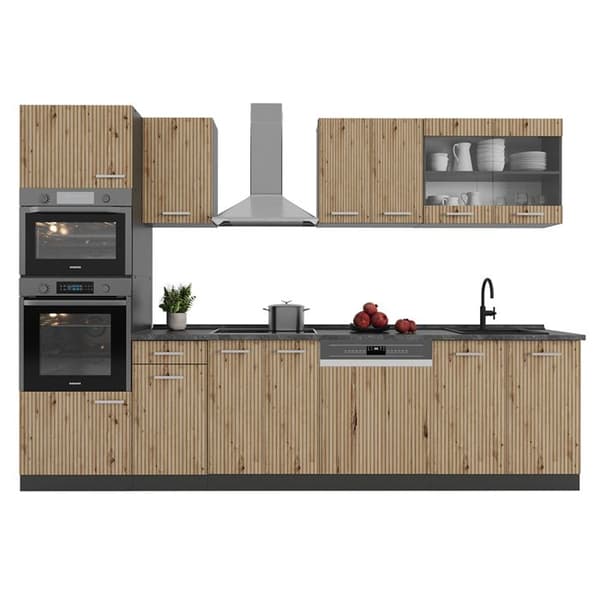 R-Line kök, 300 cm med högskåp, utan bänkskiva, Artisan Ek/Antracit, Vicco