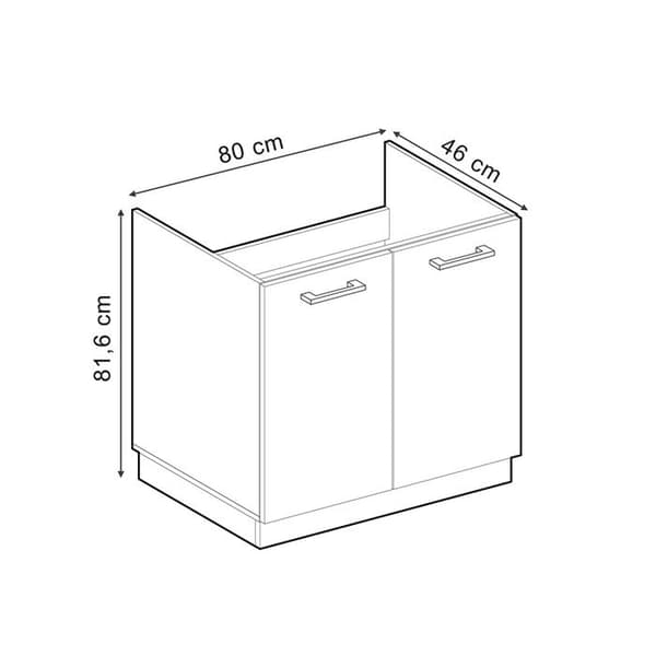 Underskåp R-Line, 80 cm PT Marmor, Svart högglans, Antracit, Vicco