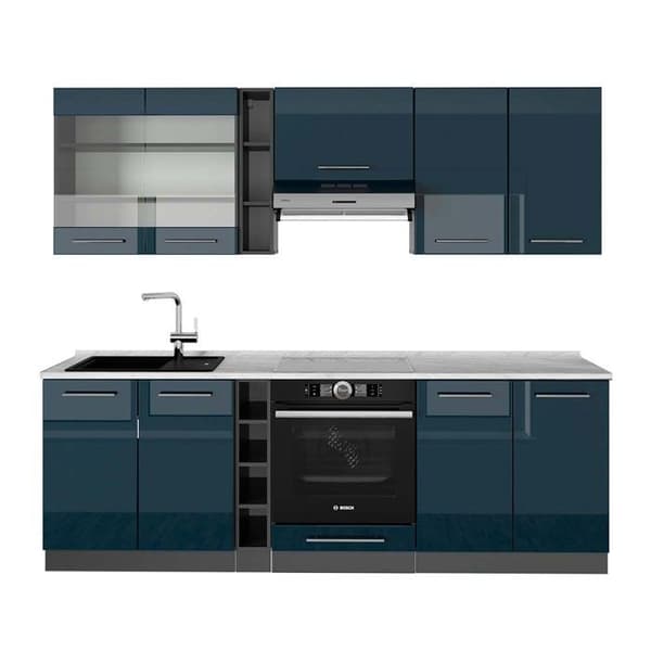 Fame-Line kök, 235 cm, PT Marble, Blank mörkblå/Antracit, Vicco