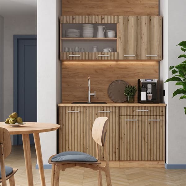 R-Line kök, 140 cm, PT antracit, Artisan Oak/Golden Oak, Vicco