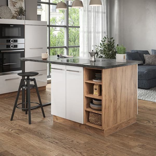 Fame-Line köksö, 90 cm utan bänkskiva, blank vit/Gyllene ek, Vicco