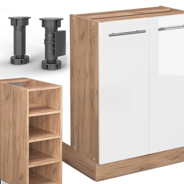 Fame-Line köksö, 90 cm utan bänkskiva, blank vit/Gyllene ek, Vicco