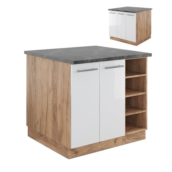 Fame-Line köksö, 90 cm utan bänkskiva, blank vit/Gyllene ek, Vicco
