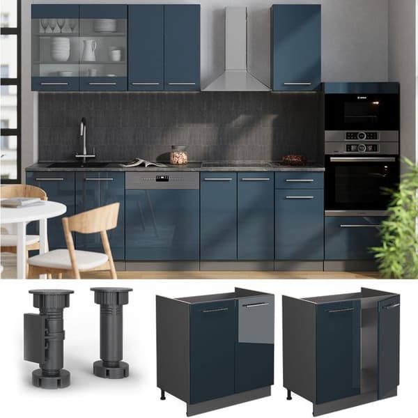 Fame-Line underskåp, 80cm, PT Ek, Mörkblå glansig, Anthracite, Vicco
