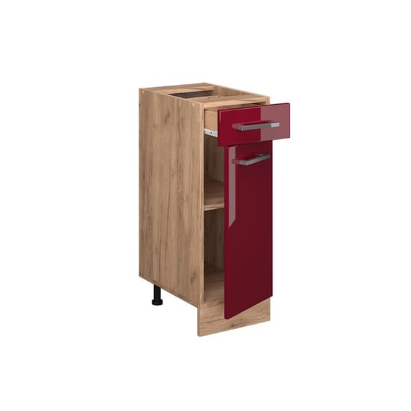 Köksmöbel R-Line, 30cm PT Marmor, Bordeauxröd Hög glans, Guld ek, Vicco