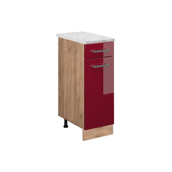 Köksmöbel R-Line, 30cm PT Marmor, Bordeauxröd Hög glans, Guld ek, Vicco