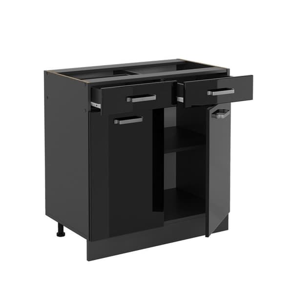 Köksskåp R-Line, 80cm PT Marmor, Svart Högglans, Anthracite, Vicco
