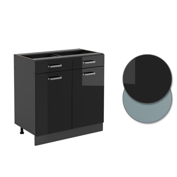 Köksskåp R-Line, 80cm PT Marmor, Svart Högglans, Anthracite, Vicco