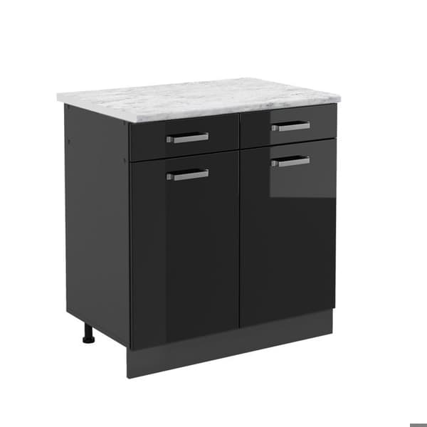 Köksskåp R-Line, 80cm PT Marmor, Svart Högglans, Anthracite, Vicco