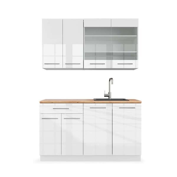 Fame-Line kök, 140 cm, PT Ek, blank vit/vit, Vicco