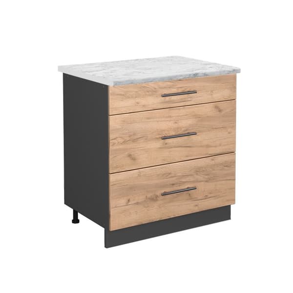 Köksmöbel Fame-Line, 80 cm med 3 lådor, PT Marmor, Guld ek, Antracit, Vicco