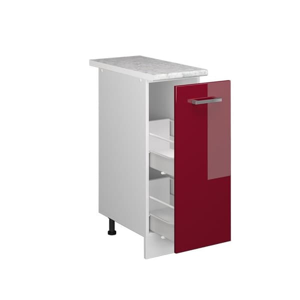 Köksskåp R-Line, 30cm, VT Marmor, Bordeaux hög glänsande, Vit, Vicco
