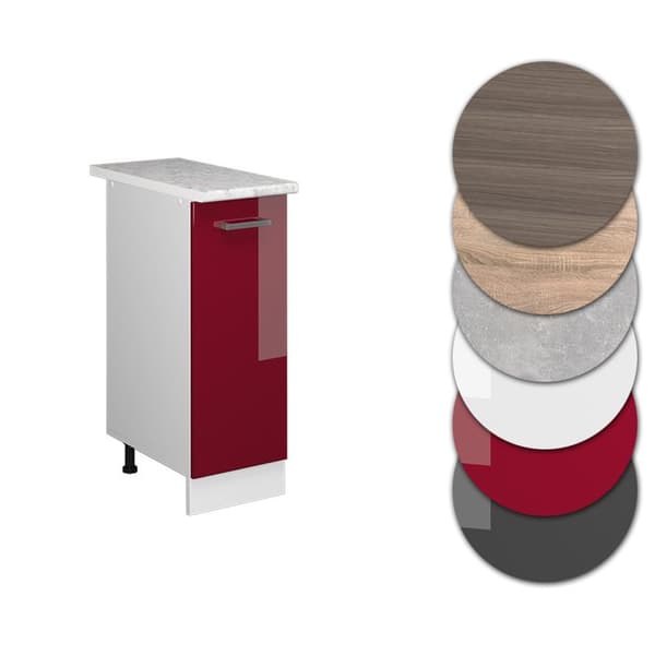 Köksskåp R-Line, 30cm, VT Marmor, Bordeaux hög glänsande, Vit, Vicco