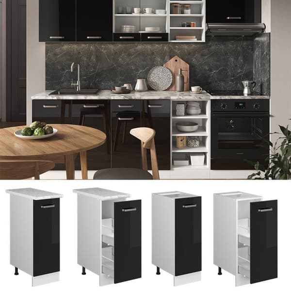 Köksmöbel R-Line, 30cm, PT Antracit, Svart Högglans, Vit, Vicco
