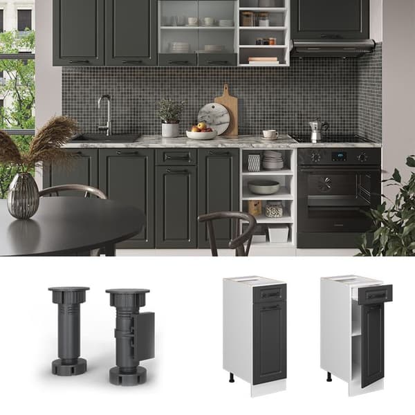 Köksmöbel R-Line, 30cm utan PT, Antracit landsbygd, Vit, Vicco