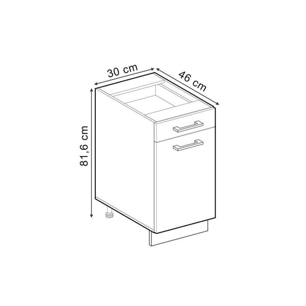 Köksmöbel R-Line, 30cm PT Marmor, Bordeaux högblanka, Antracit, Vicco