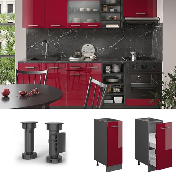 Köksmöbel R-Line, 30cm PT Marmor, Bordeaux högblanka, Antracit, Vicco