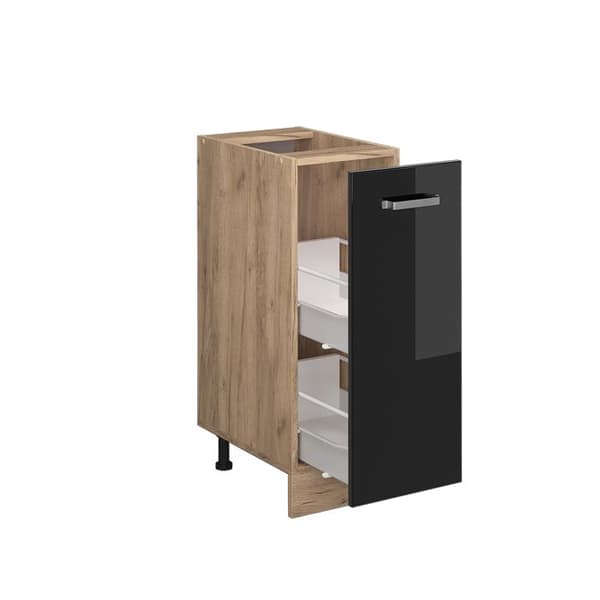 Köksmöbel R-Line, 30 cm, PT Antracit, Svart hög glans, Guld ek, Vicco