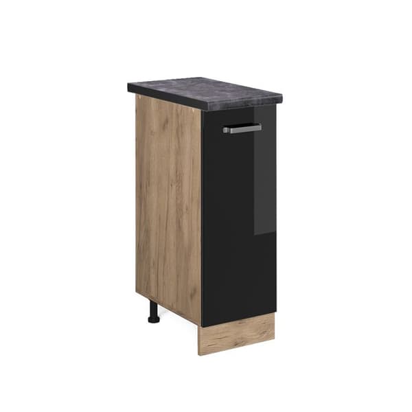 Köksmöbel R-Line, 30 cm, PT Antracit, Svart hög glans, Guld ek, Vicco