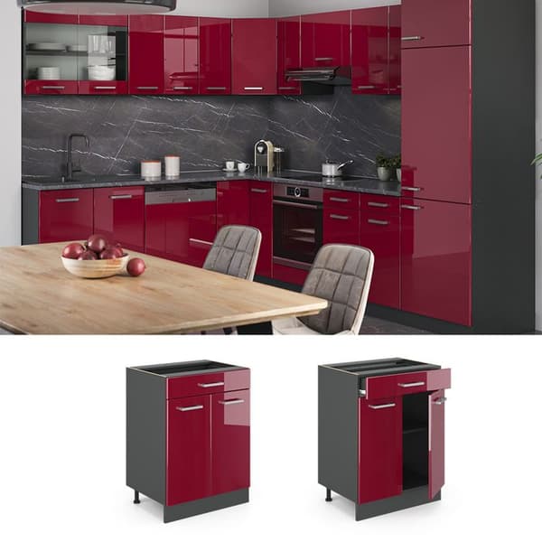Köksmöbel R-Line, 60cm, PT Ek, Bordeaux hög glans, Antracit, Vicco