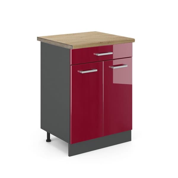 Köksmöbel R-Line, 60cm, PT Ek, Bordeaux hög glans, Antracit, Vicco