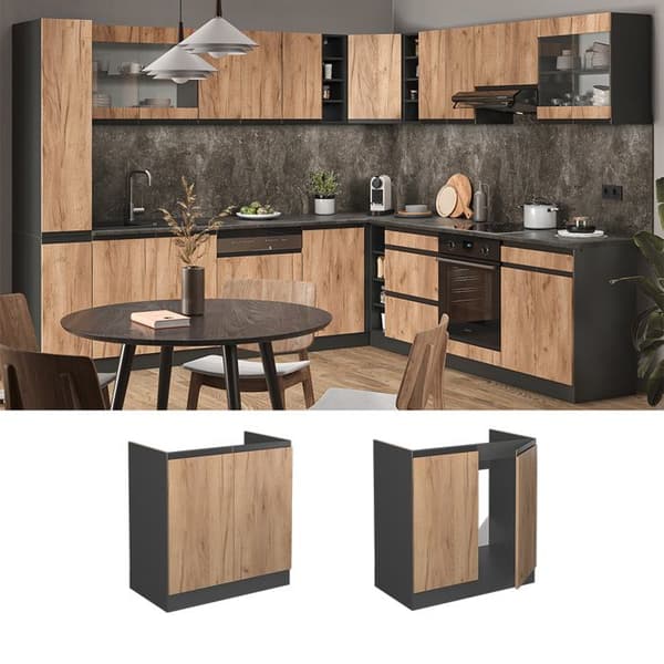 R-Line köksmöbler, 80 cm J-Shape, utan bänkskiva, gyllene ek, Vicco