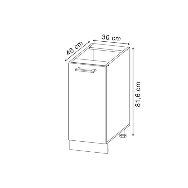 Köksmöbel R-Line, 30cm PT Marmor, Svart Hög glans, Antracit, Vicco