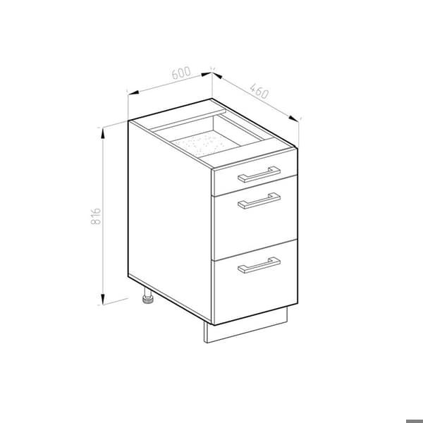 Köksmöbel R-Line, 60cm med lådor, PT Ek, Antracit Högglans, Vit, Vicco