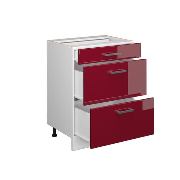 Köksmöbel R-Line, 60 cm med lådor, PT Antracit, Bordeaux röd hög glans, Vit, Vicco