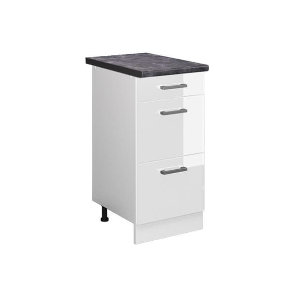 Köksmöbel R-Line, 40 cm med lådor, PT Antracit, Vit högglans, Vit, Vicco
