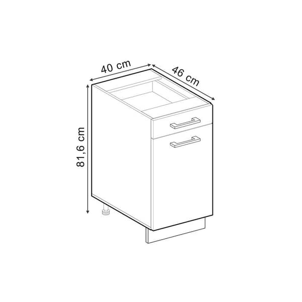 Köksmöbel R-Line, 40cm, PT Ek, Svart högglans, Antracit, Vicco