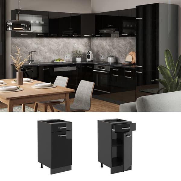 Köksmöbel R-Line, 40cm, PT Ek, Svart högglans, Antracit, Vicco