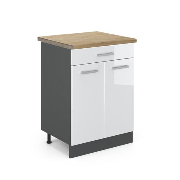 Köksmöbel R-Line, 60 cm, PT Ek, Vit högblanka, Antracit, Vicco