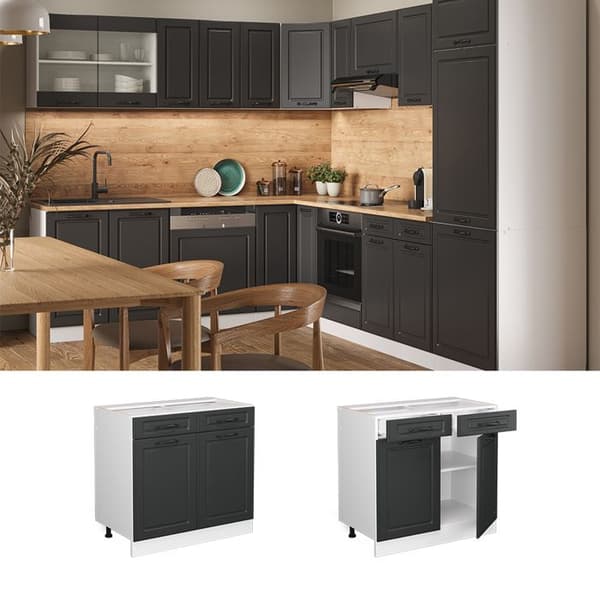 Köksmöbel R-Line, 80 cm, PT Marmor, Antracit landsbygd, Vitt, Vicco