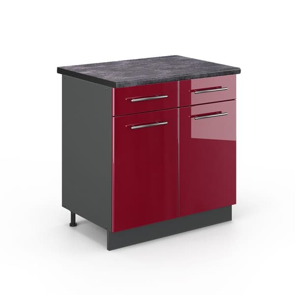 Köksmöbel Fame-Line, 80cm, PT Antracit, Bordeauxröd Hög glans, Antracit, Vicco