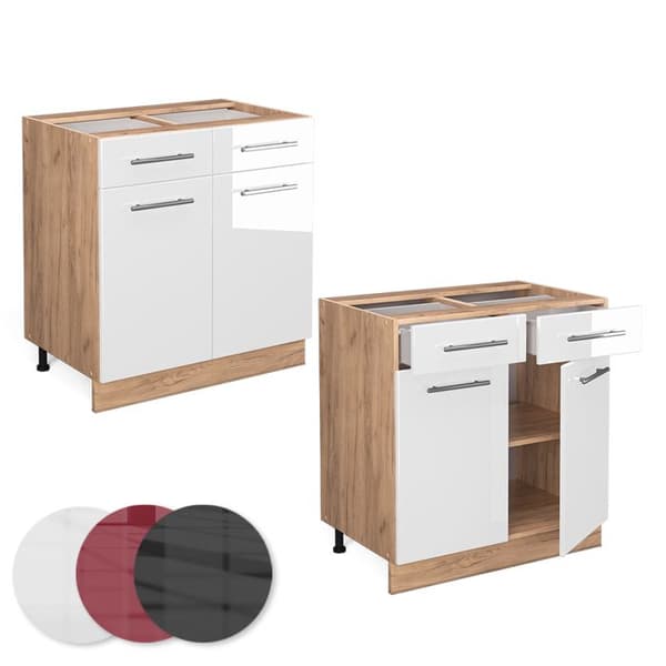 Köksmöbel Fame-Line, 80 cm, PT Ek, Vit hög glans, Gyllene ek, Vicco