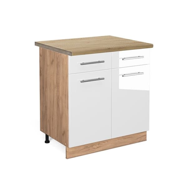 Köksmöbel Fame-Line, 80 cm, PT Ek, Vit hög glans, Gyllene ek, Vicco