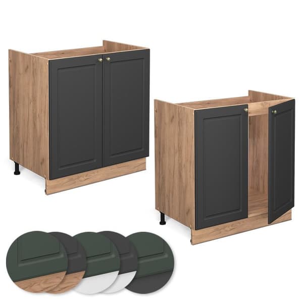 Under-sink skåp Fame-Line, 80cm utan PT, Anthracite-guld, Guld ek, Vicco