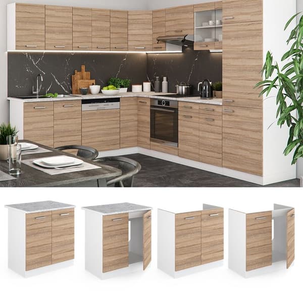 Underbyggd köksbänk R-Line, 80cm, PT Antrazit, Sonoma, Vit, Vicco