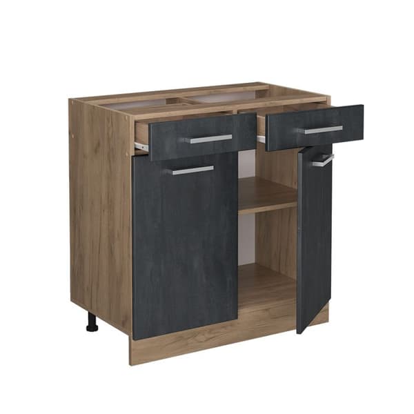 Köksskåp R-Line, 80 cm PT Antracit, Svart betong, Guld ek, Vicco