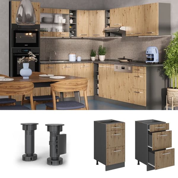 Köksmöbel R-Line, 40cm med lådor, PT Antracit, Artisan Ek, Antracit, Vicco