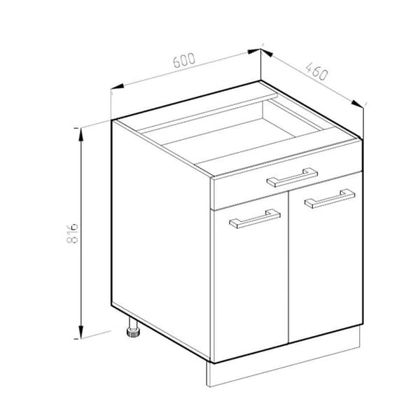 Möbel kök R-Line, 60cm J-form, med låda, utan PT, Vit, Antracit, Vicco