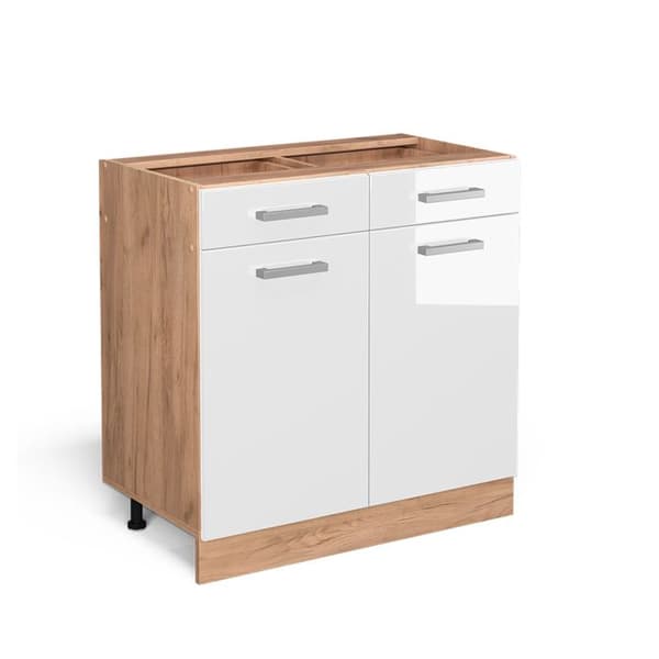 Köksmöbel R-Line, 80cm utan PT, Vit högglans, Guld ek, Vicco