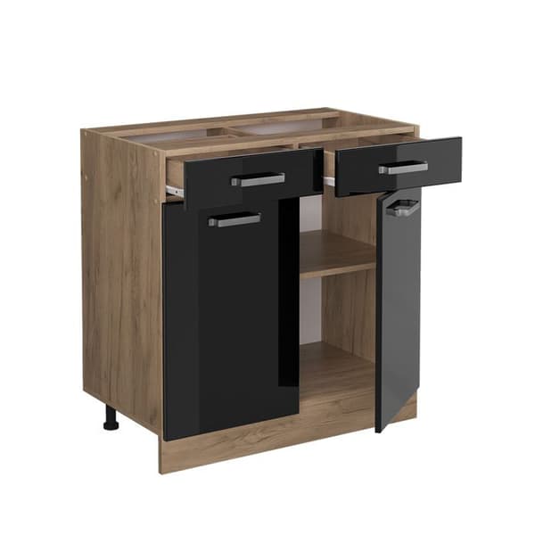 Köksmöbel R-Line, 80 cm, PT Antracit, Svart hög glans, Guld ek, Vicco