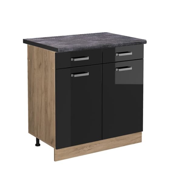 Köksmöbel R-Line, 80 cm, PT Antracit, Svart hög glans, Guld ek, Vicco